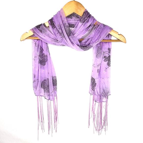 Purple Sparkly Rose Fringe Rectangle Scarf - Picture 1 of 5